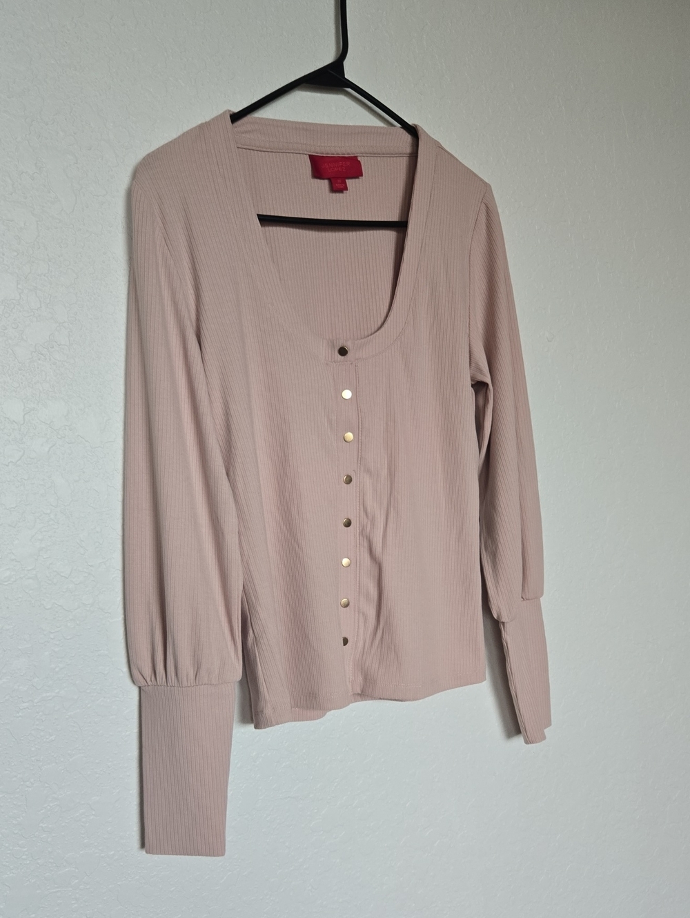 Jennifer Lopez Ribbed Button-Front Top in Blush